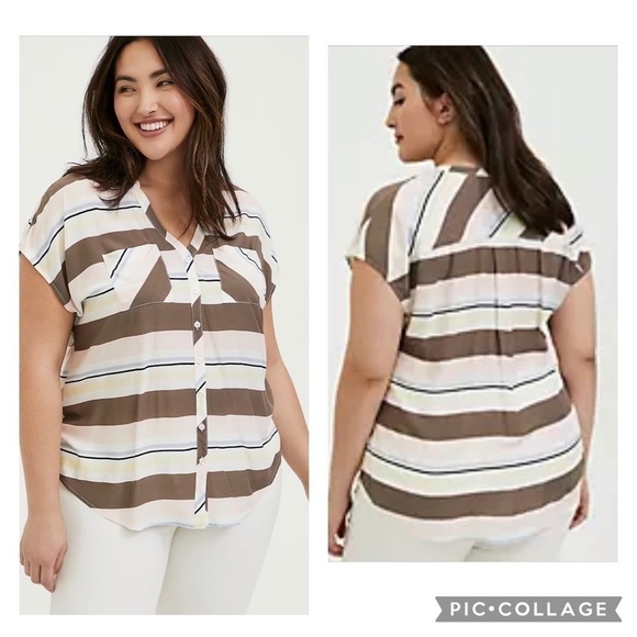 TORRID Women’s Plus Multi Stripe CHALLIS Top - Picture 1 of 7